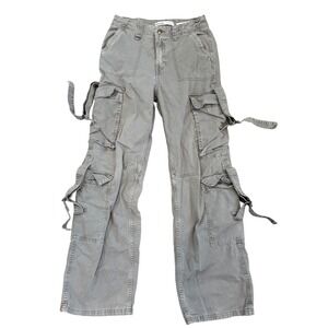 Bershka Multicargo Gray Utility Pants Straight Leg Strap Detail Women Size 6
